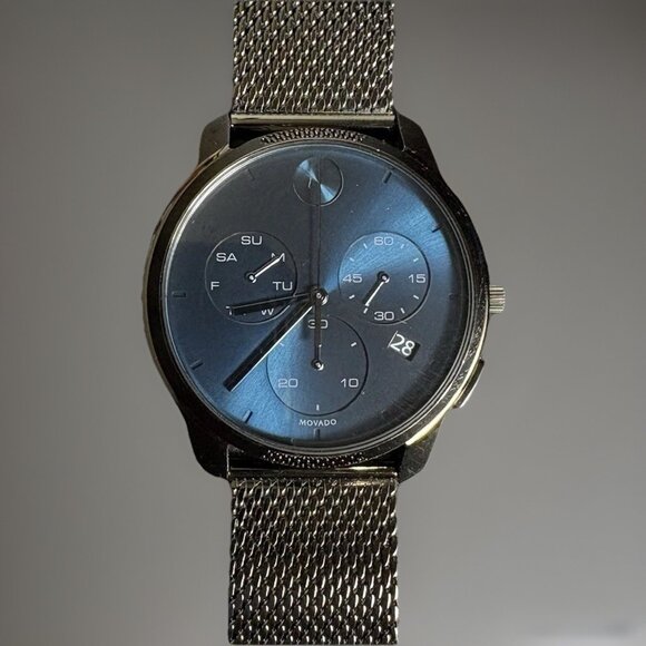MOVADO Bold Thin Chronograph Mens Wrist Watch 42MM Blue Dial 3600721